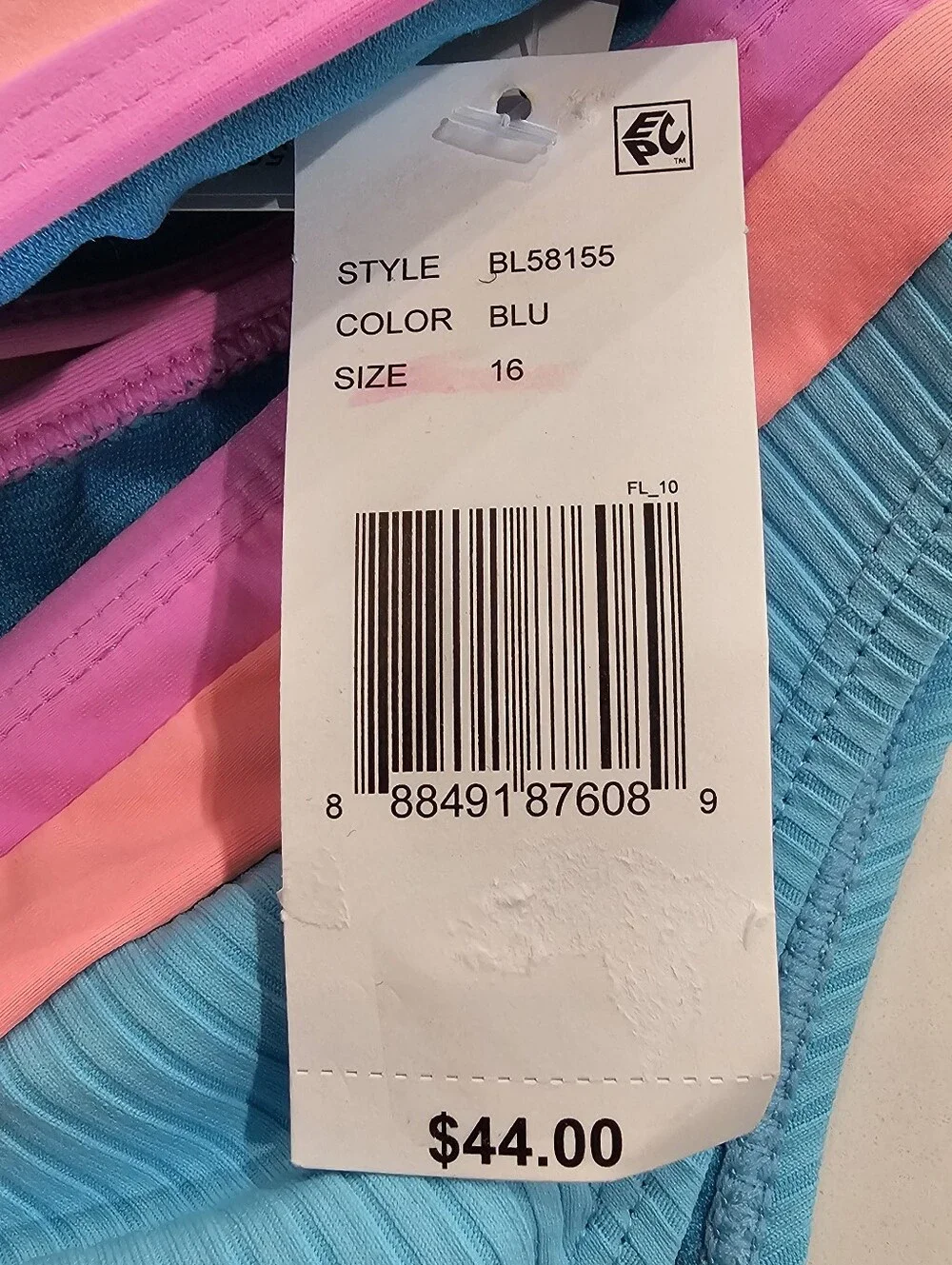 Girls' Aqua Blue Ribbed Two-Piece Bikini with Pink Trim Swimsuit Size 16 NWT